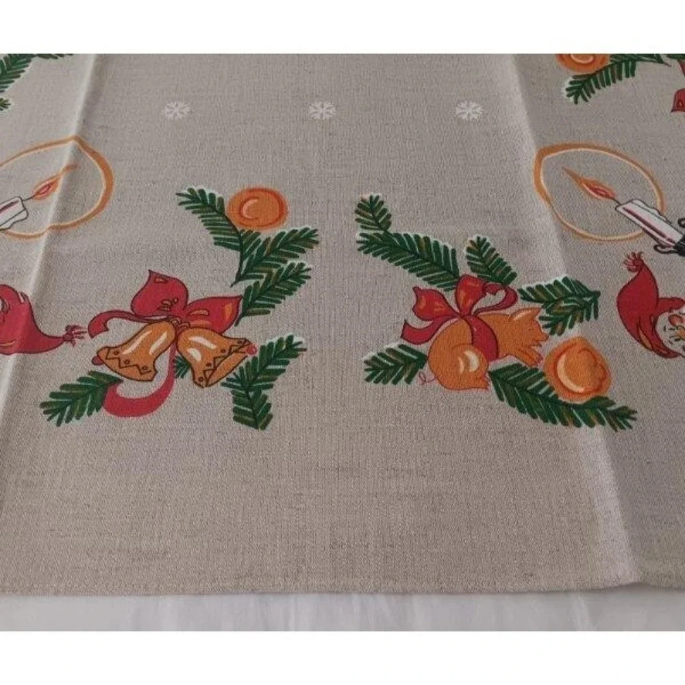 Vintage 60s Scandinavian Printed Christmas Tablecloth Gnomes Norway Unused - Picture 3 of 4